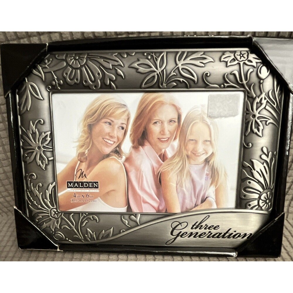 Three 3 Generations Pewter Floral Photo Frame 4x6 Landscape 5298-46 by Malden